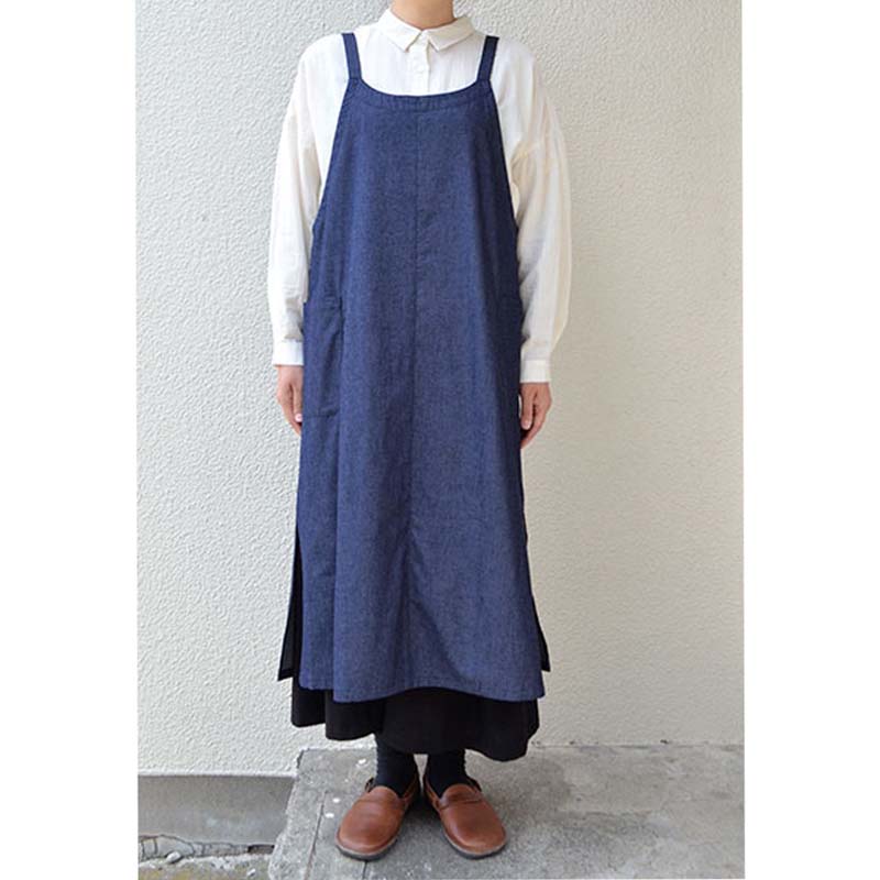 homeworking  デニムラウンドネックエプロン /NV 【日本製】